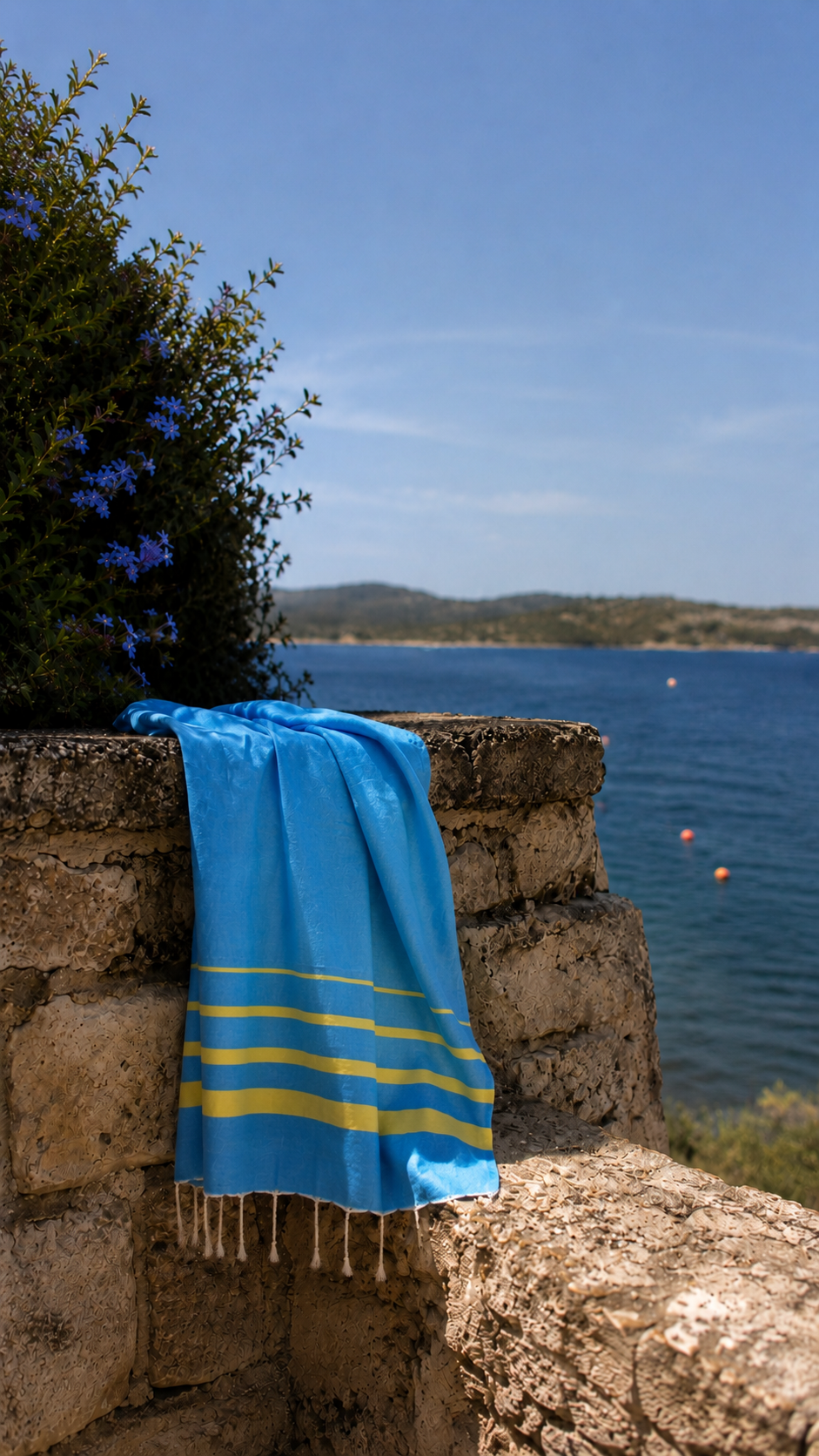 Mykonos Hammam Håndklæde – Turkis & Citronblå