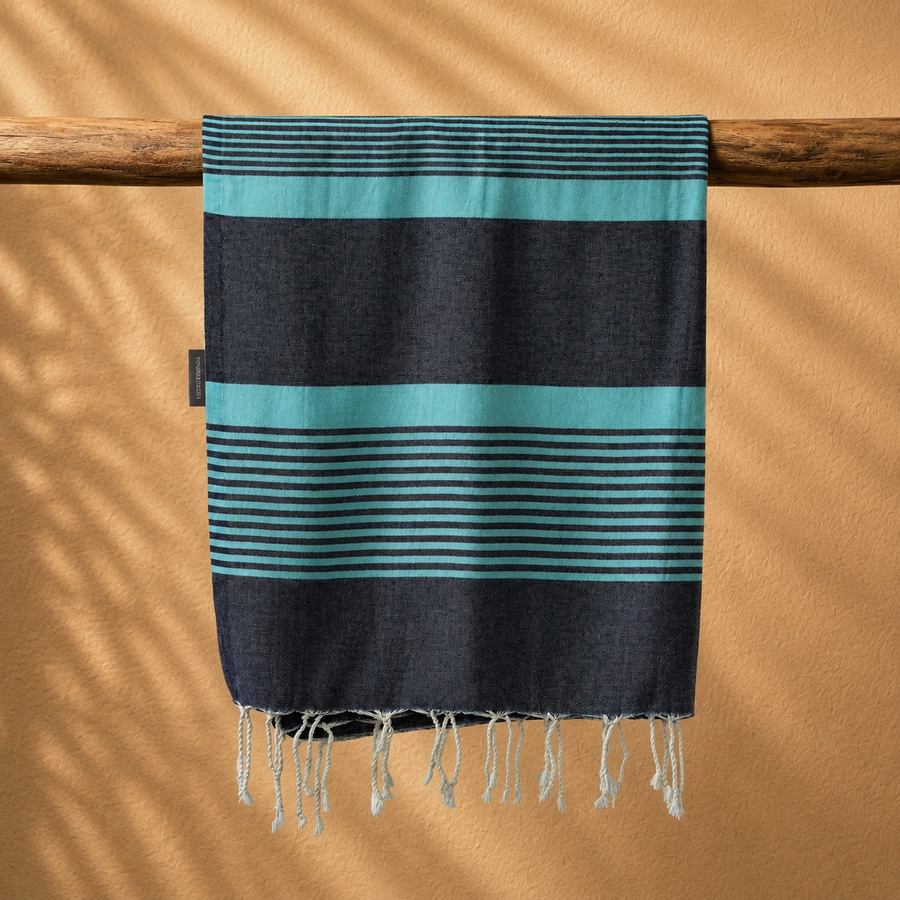 Miami Hammam Håndklæde – Marineblå & Mint