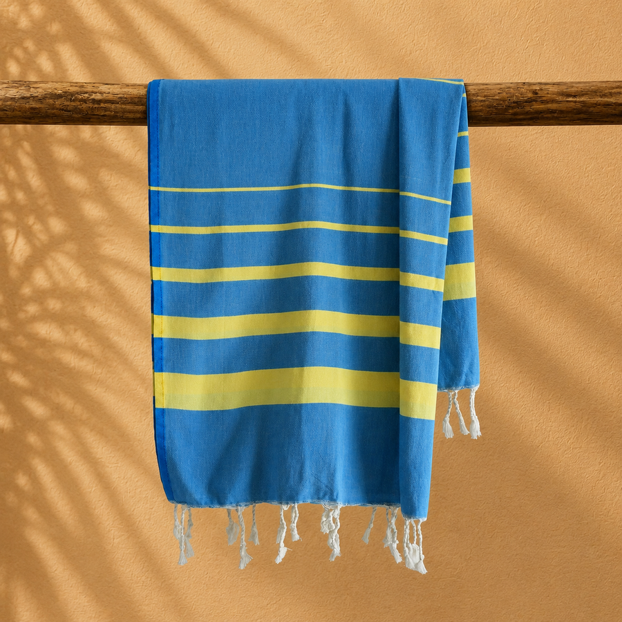 Mykonos Hammam Håndklæde – Turkis & Citronblå