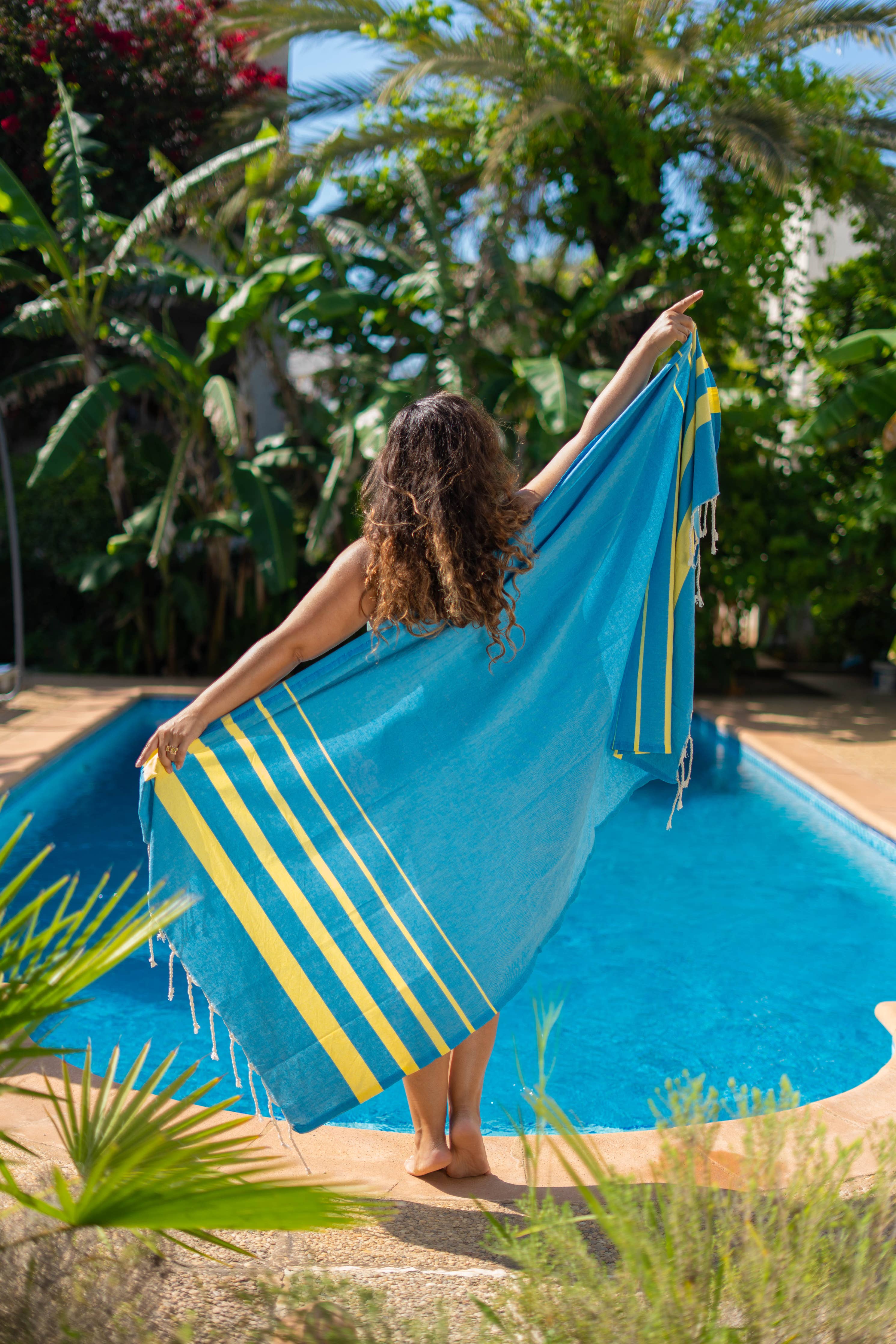 Mykonos Beach Towel – Turquoise & Lemon Blue