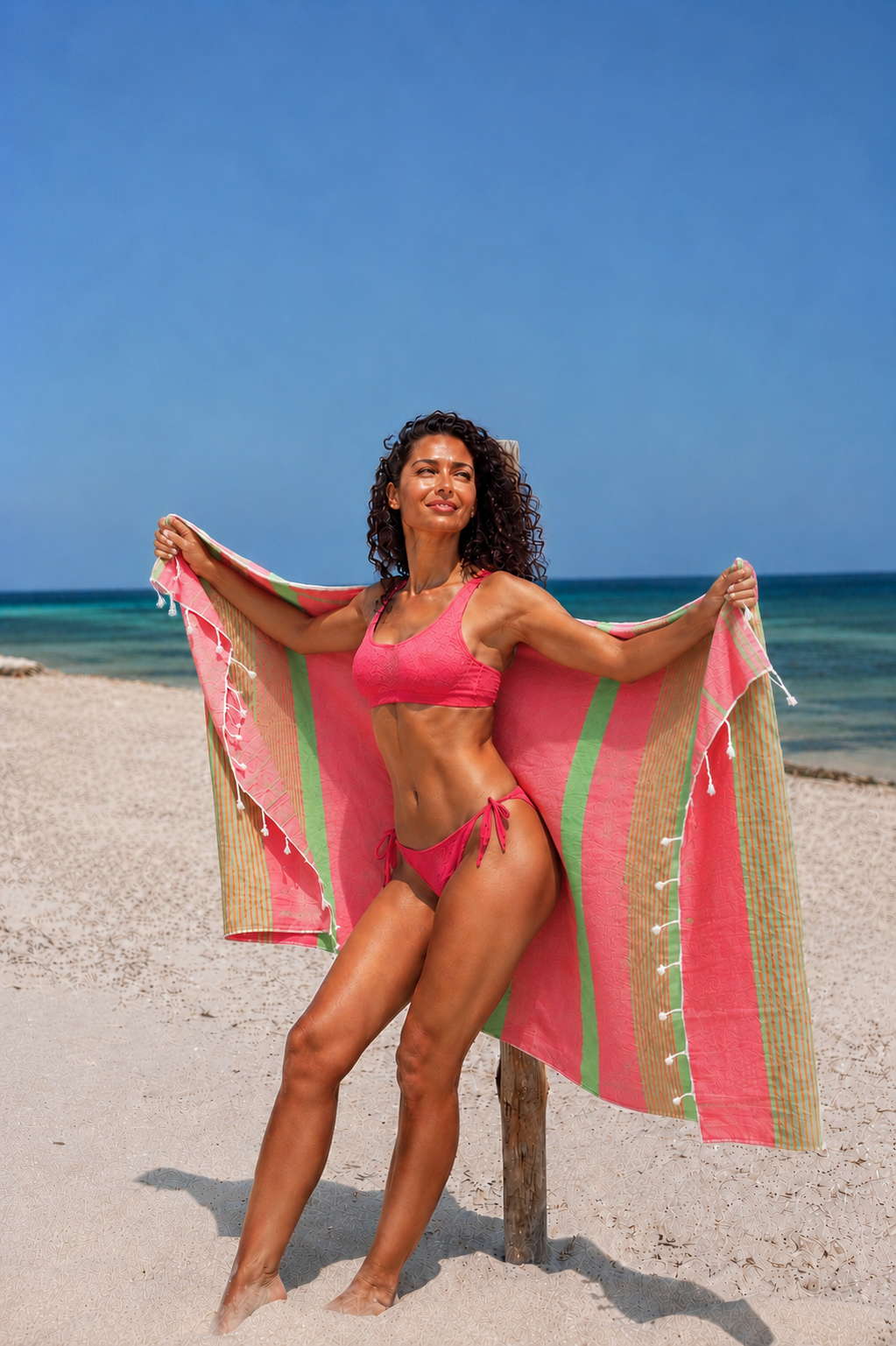 Miami Hamamhåndklæde – Fuchsia & Anisgrøn